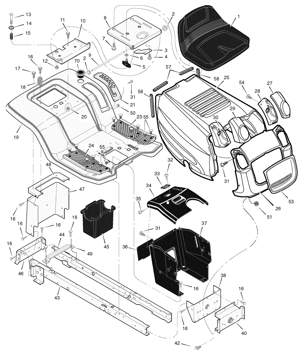 Chassis And Hood Diagram and Parts List for 425622X50B 2006 Briggs and Stratton Lawn Tractor